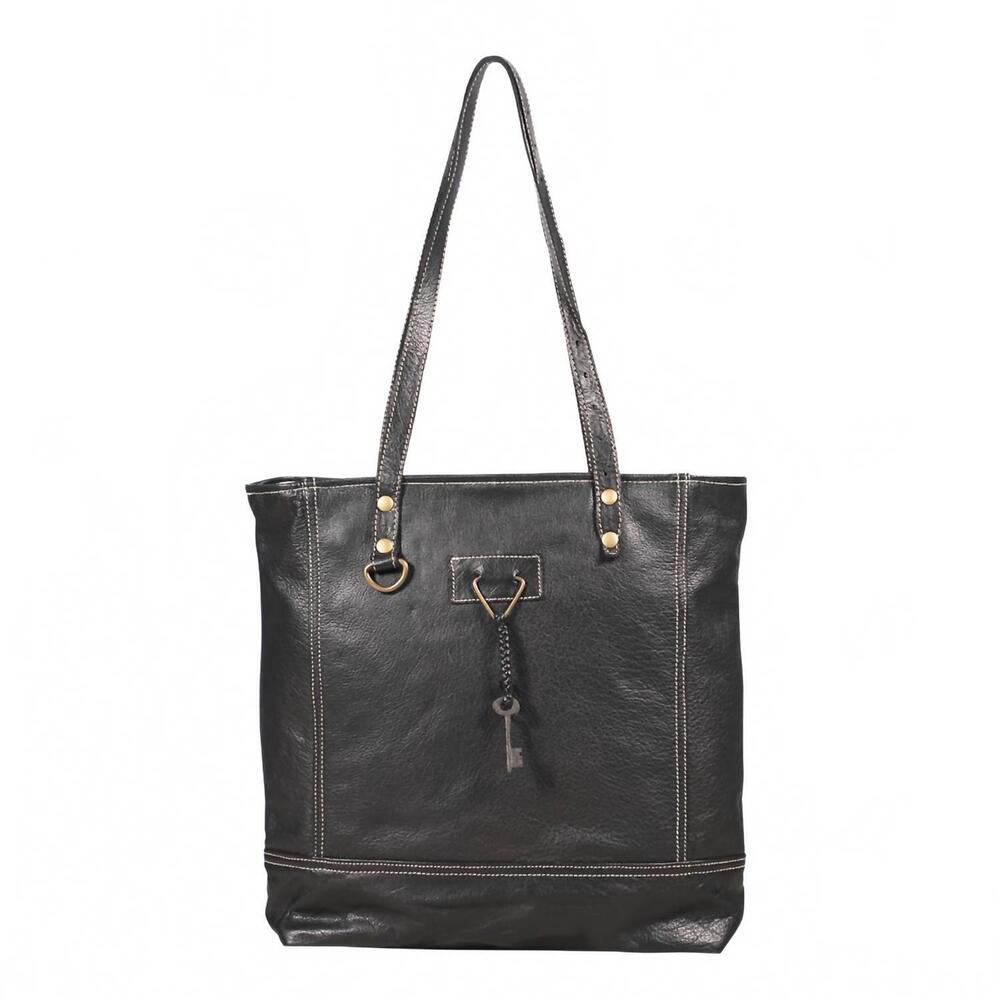 NEW MYRA BAG women's slim recycled leather tote bag in black